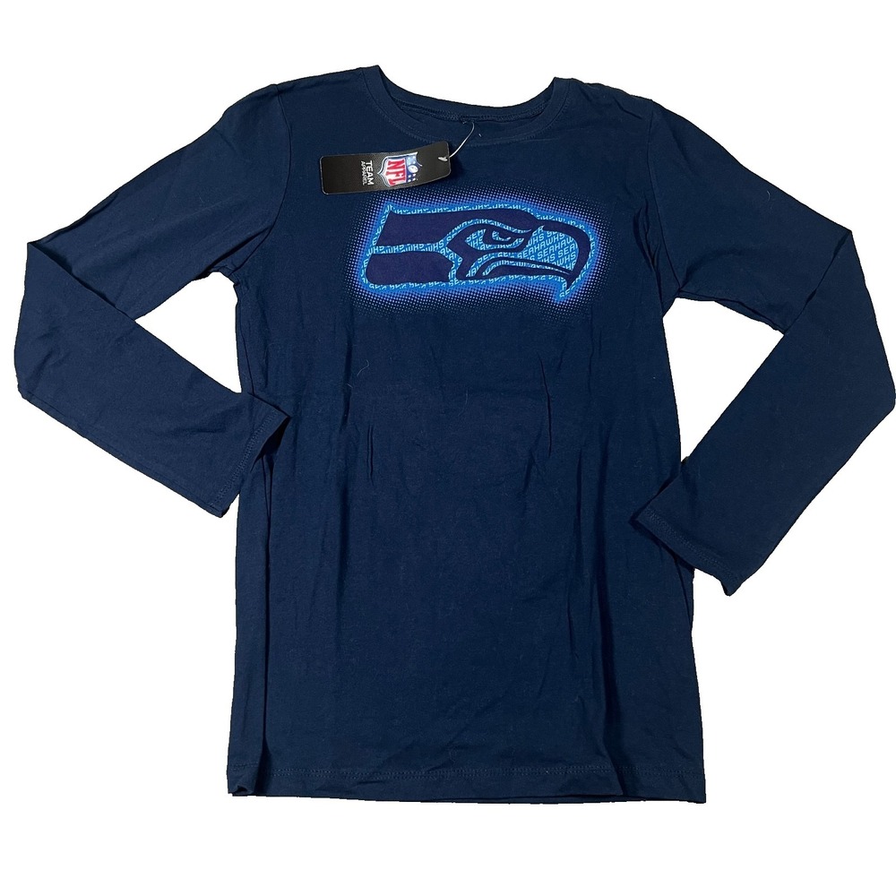 NFL Boys XL Blue Seattle Seahawks Football Crew Neck Long Sleeve T-Shirt NWT